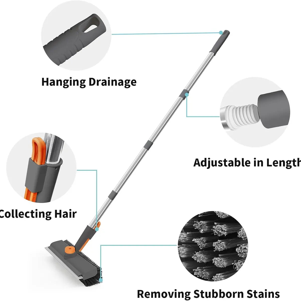 3-in-1 Floor Scrub Brush with Long Handle & Squeegee