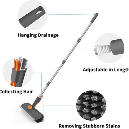 3-in-1 Floor Scrub Brush with Long Handle & Squeegee