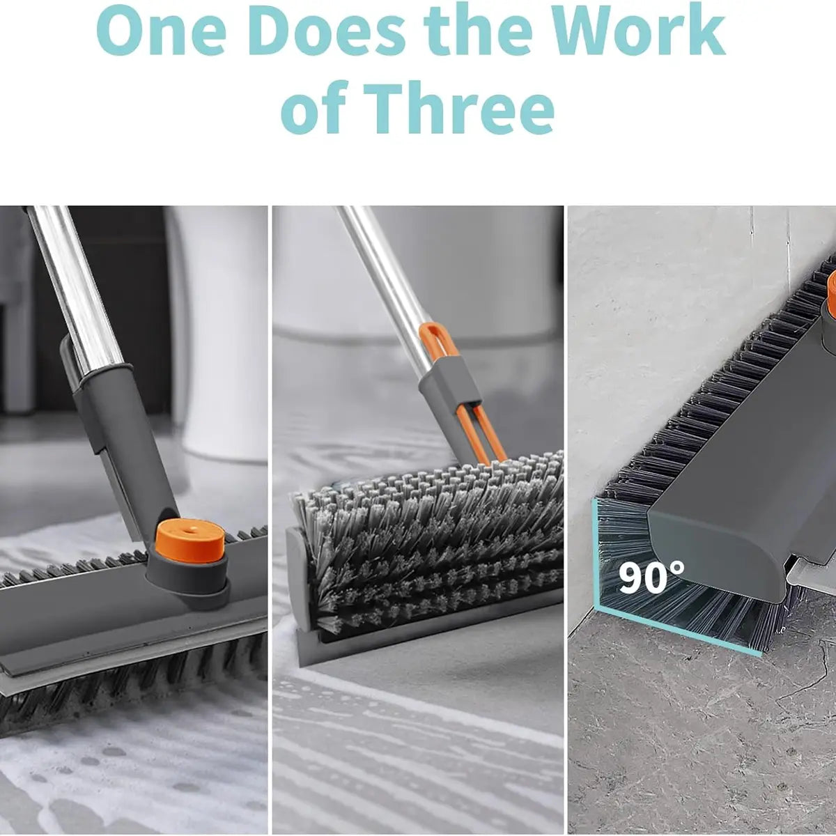 3-in-1 Floor Scrub Brush with Long Handle & Squeegee