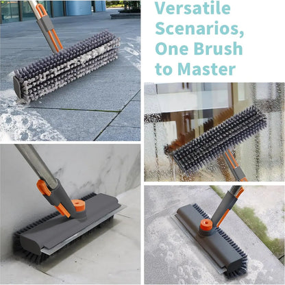 3-in-1 Floor Scrub Brush with Long Handle & Squeegee