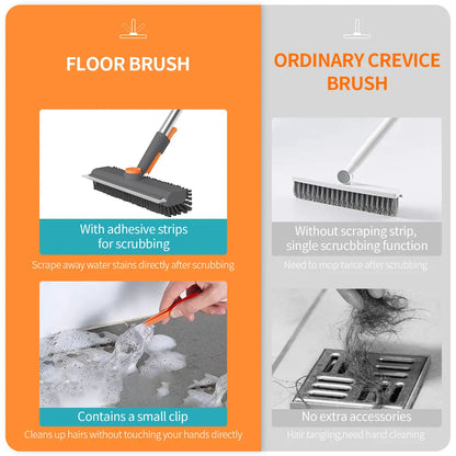 3-in-1 Floor Scrub Brush with Long Handle & Squeegee