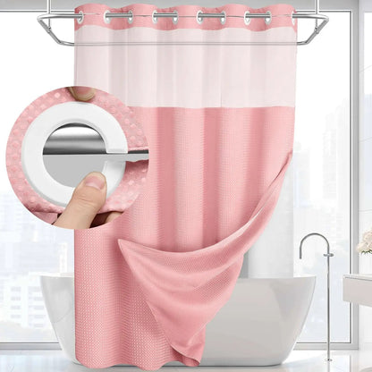 No Hook Shower Curtain with Snap Liner, Waterproof Double Layer, 72" x 75"