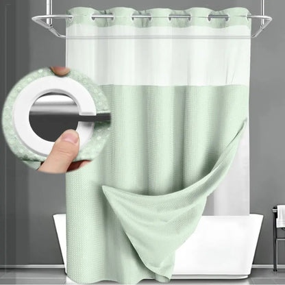 No Hook Shower Curtain with Snap Liner, Waterproof Double Layer, 72" x 75"