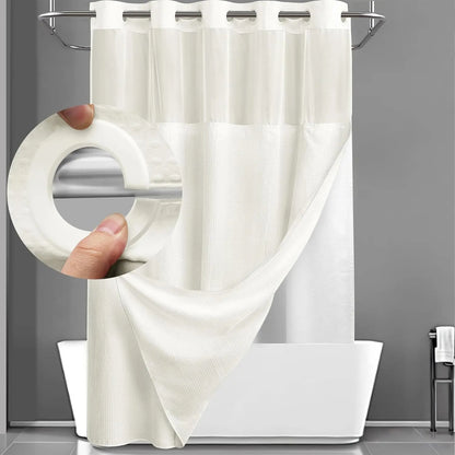 No Hook Shower Curtain with Snap Liner, Waterproof Double Layer, 72" x 75"