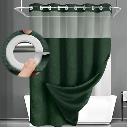 No Hook Shower Curtain with Snap Liner, Waterproof Double Layer, 72" x 75"