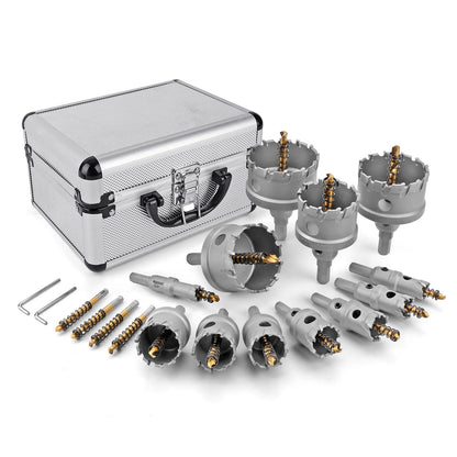 TCT Carbide Hole Saw Kit 5/8"-2-1/4" for Metal Stainless Steel Iron Copper Brass