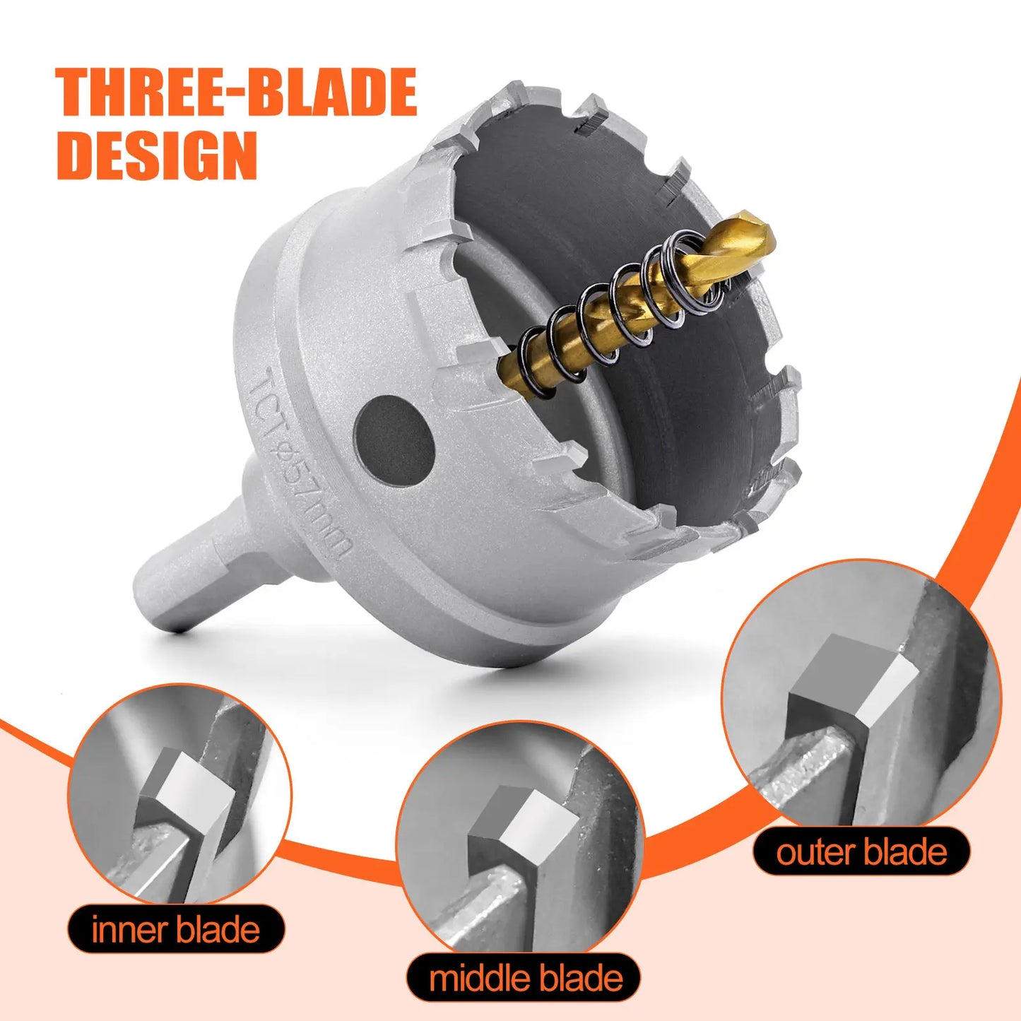 TCT Carbide Hole Saw Kit 5/8"-2-1/4" for Metal Stainless Steel Iron Copper Brass