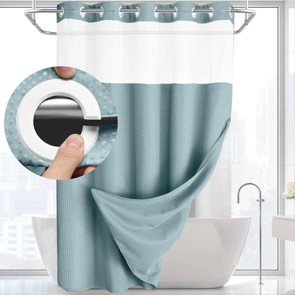 No Hook Shower Curtain with Snap Liner, Waterproof Double Layer, 72" x 75"