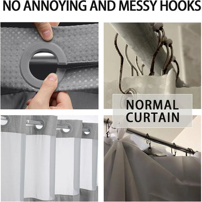 No Hook Shower Curtain with Snap Liner, Waterproof Double Layer, 72" x 75"