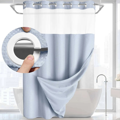No Hook Shower Curtain with Snap Liner, Waterproof Double Layer, 72" x 75"