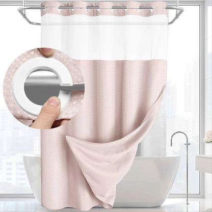 No Hook Shower Curtain with Snap Liner, Waterproof Double Layer, 72" x 75"