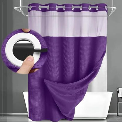 No Hook Shower Curtain with Snap Liner, Waterproof Double Layer, 72" x 75"