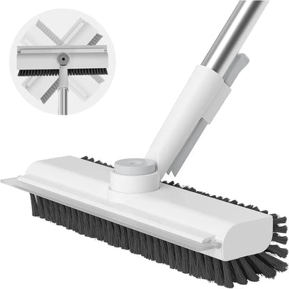 3-in-1 Floor Scrub Brush with Long Handle & Squeegee