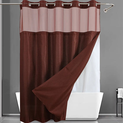 No Hook Shower Curtain with Snap Liner, Waterproof Double Layer, 72" x 75"