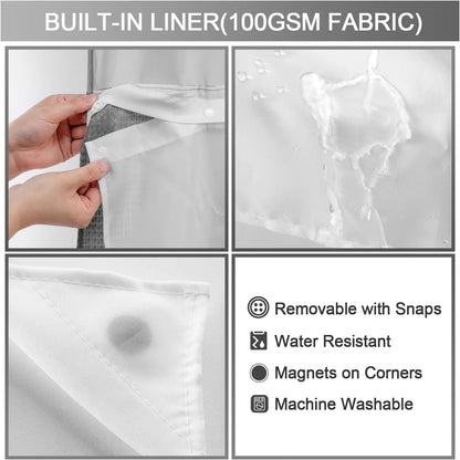 No Hook Shower Curtain with Snap Liner, Waterproof Double Layer, 72" x 75"