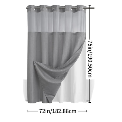 No Hook Shower Curtain with Snap Liner, Waterproof Double Layer, 72" x 75"
