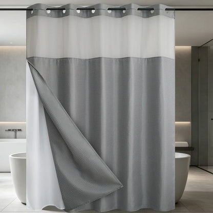 No Hook Shower Curtain with Snap Liner, Waterproof Double Layer, 72" x 75"