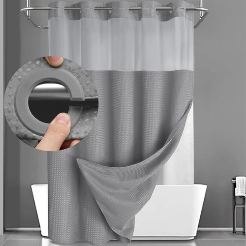 No Hook Shower Curtain with Snap Liner, Waterproof Double Layer, 72" x 75"