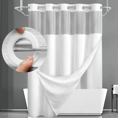 No Hook Shower Curtain with Snap Liner, Waterproof Double Layer, 72" x 75"
