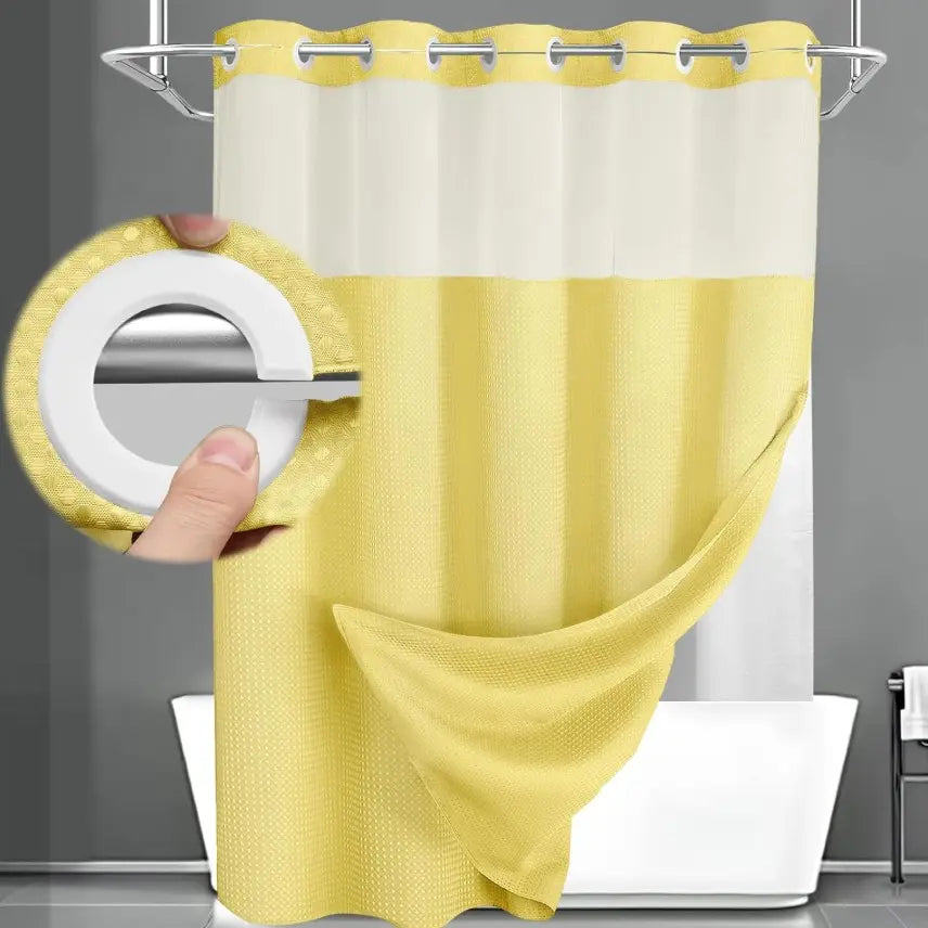 No Hook Shower Curtain with Snap Liner, Waterproof Double Layer, 72" x 75"
