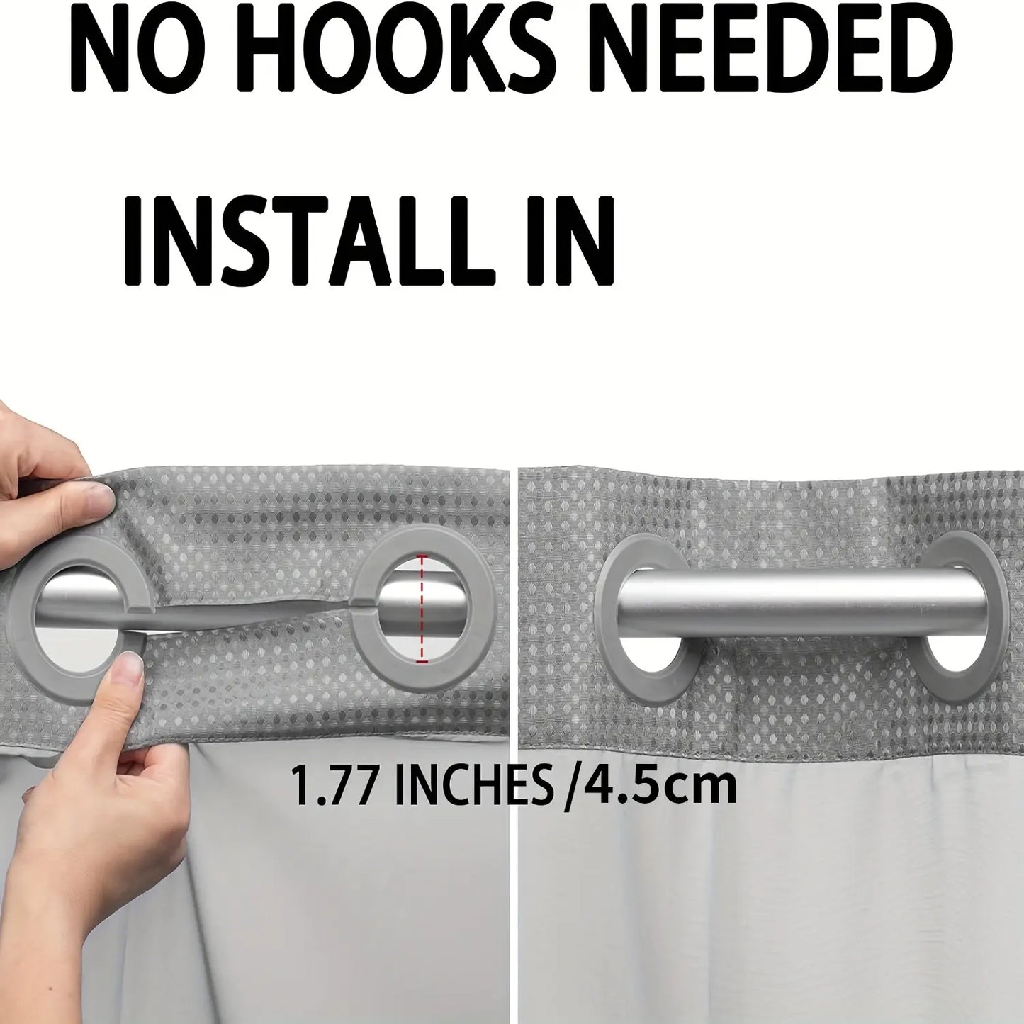 No Hook Shower Curtain with Snap Liner, Waterproof Double Layer, 72" x 75"
