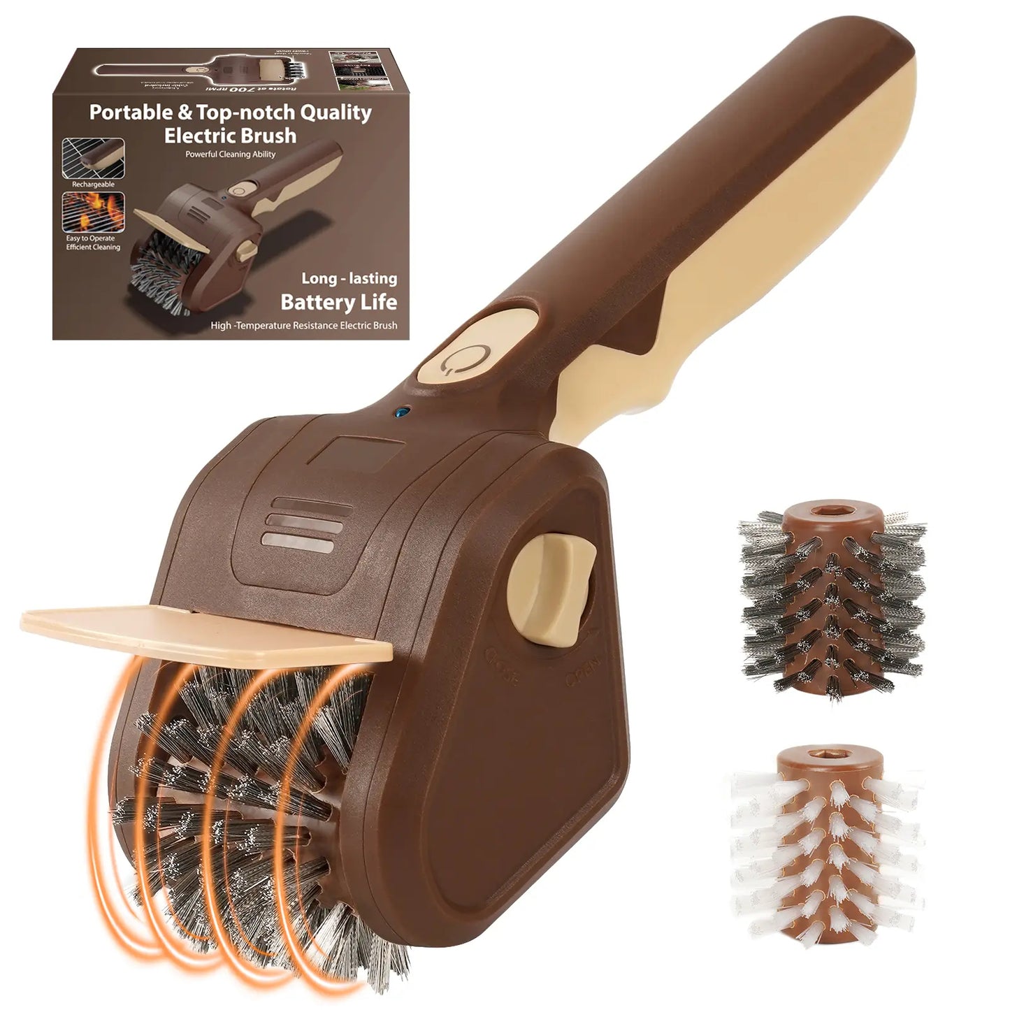 Bristle-Free Electric BBQ Grill Brush, Cordless Rechargeable Cleaner