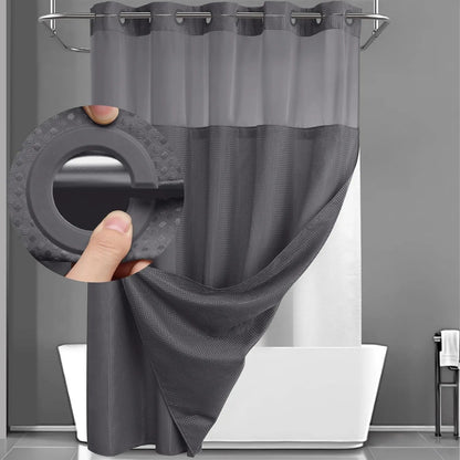 No Hook Shower Curtain with Snap Liner, Waterproof Double Layer, 72" x 75"